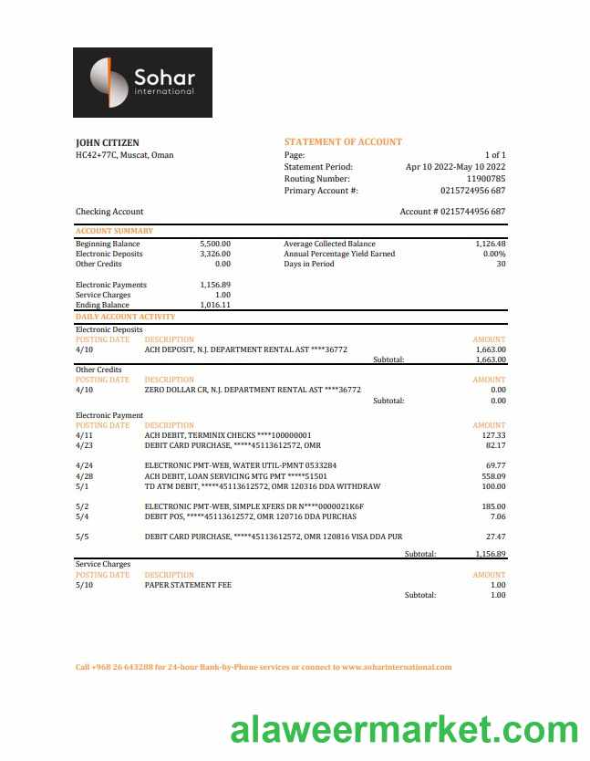 Oman Sohar International bank statement xls